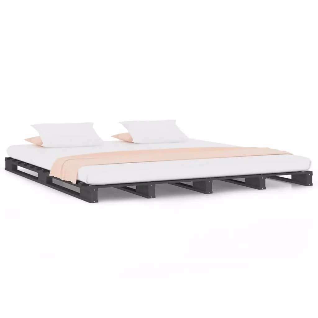 Berkfield Home Grey Solid Pine Wood Pallet Bed King Size W/D/H: 150 x 200 cm – 2