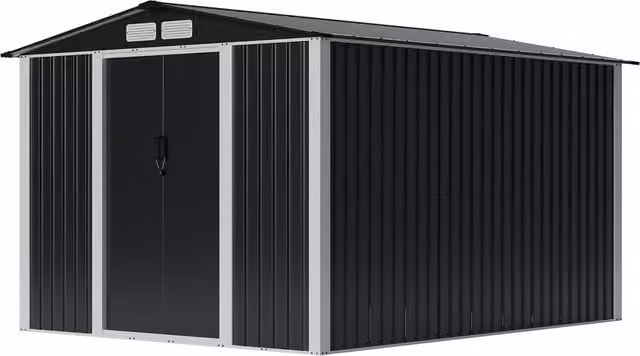 Lifeideas Apex Metal Garden Shed with Code Lock and Side Vent, Black, W: 300 cm, H: 240 cm