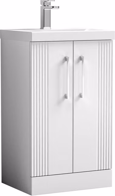 Balterley Floor Standing 2 Door Vanity Unit with Mid-Edge Basin, Satin White, W/D/H: 50 x 50 x 85 cm – 1
