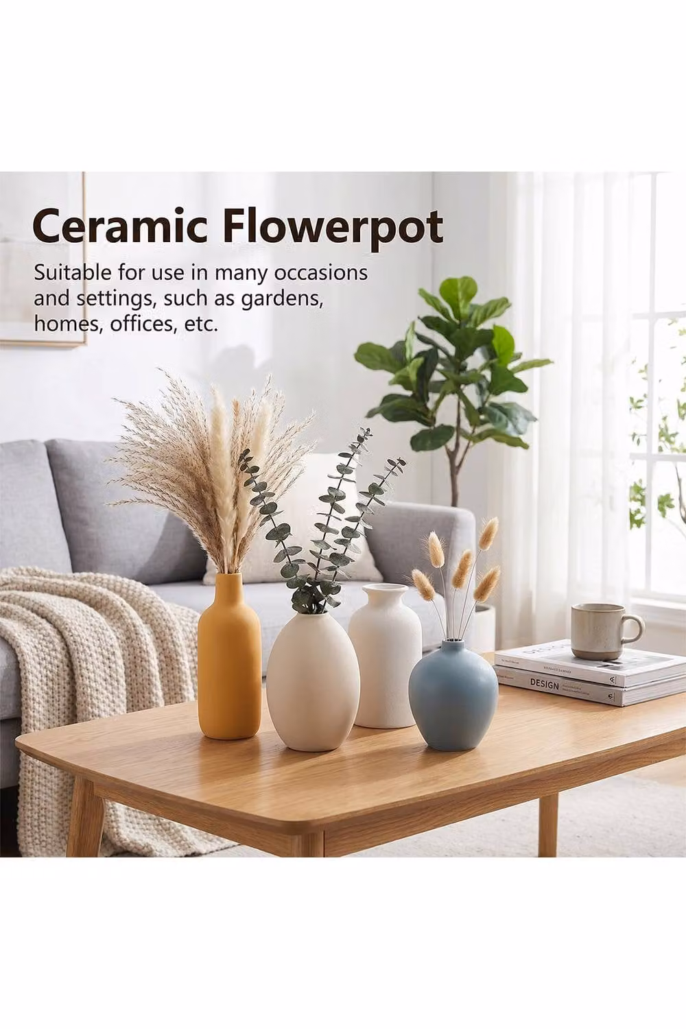 Living and Home Set of 4 Minimalist Ceramic Tabletop Vases in Multicolour – 4