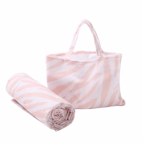 OHS Quick-Dry Absorbent Microfibre Beach Towel with Bag, Beige Zebra Print, W/D/H: 75 x 215 cm – 3