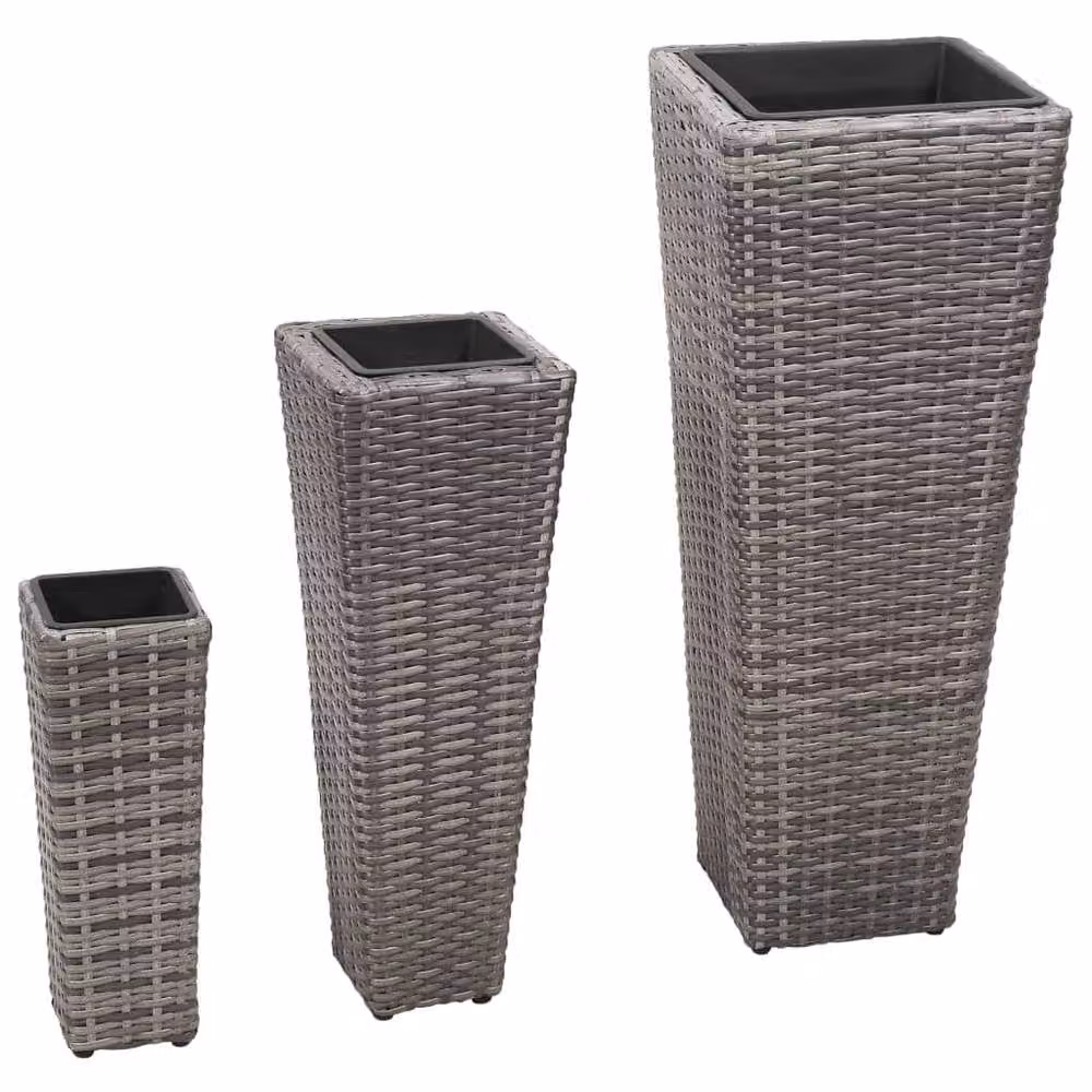 Berkfield Home Garden Grey Poly Rattan Raised Beds, 3 Piece Set – 1