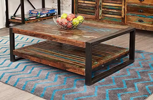 baumhaus Urban Chic Rectangular Coffee Table in Multicolour Wood and Metal, W/D/H: 112.5 x 75 x 35 cm – 1