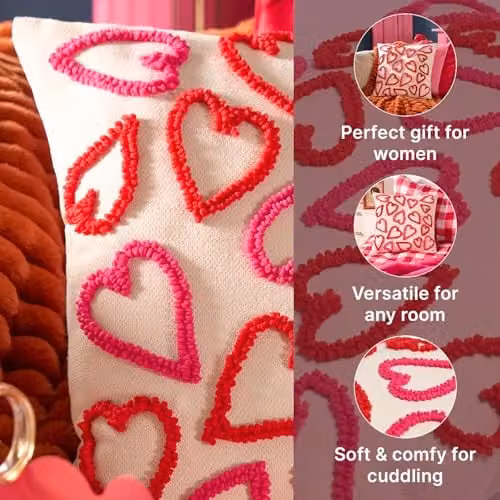 OHS Heart Tufted Square Scatter Cushion in Red and Pink, 40 x 40 cm – 3