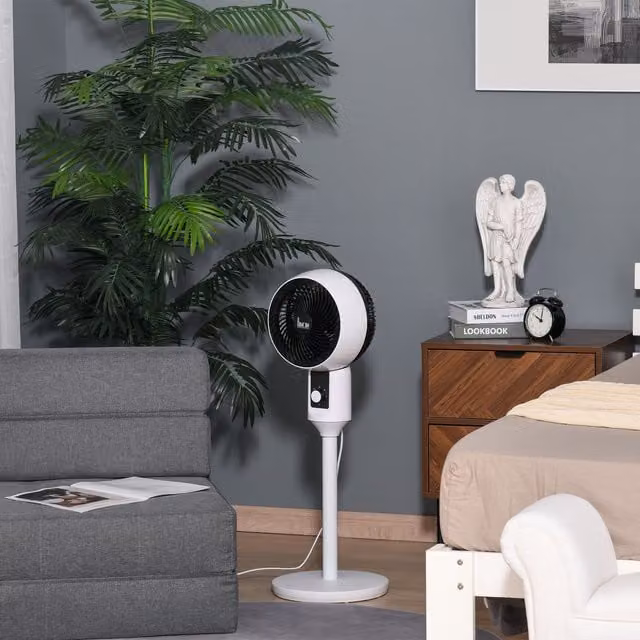 HOMCOM 32 inch Oscillating Pedestal Air Circulator Fan with 3 Speeds in Black and White
