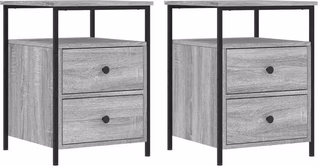 Berkfield Home Set of 2 Grey Sonoma Bedside Cabinets, W/D/H: 44 x 45 x 60 cm
