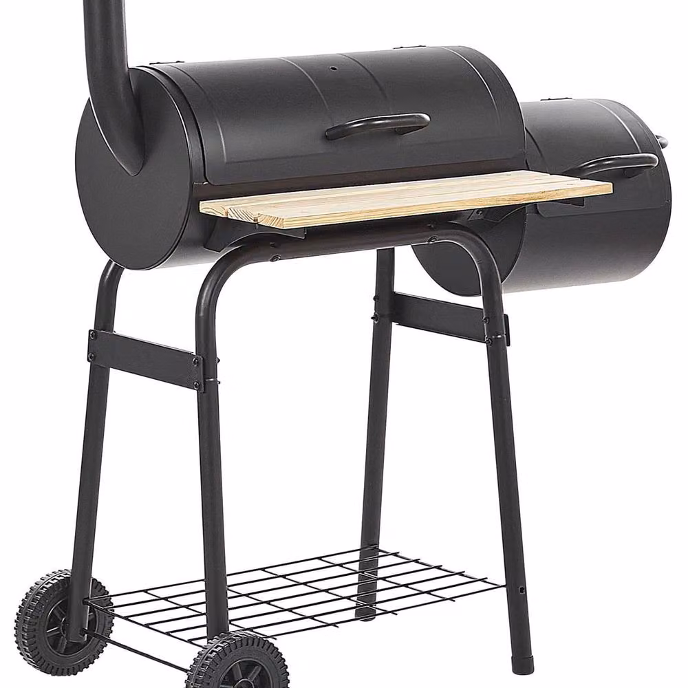 Wyld and Coco Black Steel Charcoal BBQ with Lid and Built-In Offset Smoker, W/D/H: 115 x 62 x 110 cm – 2