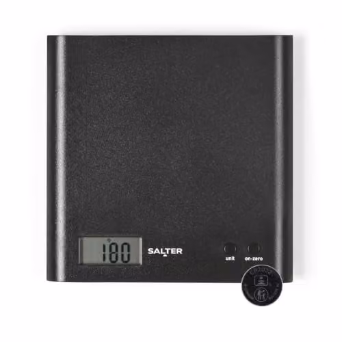 Salter Arc Digital Kitchen Scale in Black with Add and Weigh Function and Digital Display, 3 kg Capacity