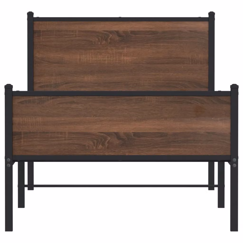 Berkfield Home Metal Bed Frame in Brown Oak, W/D/H: 90 x 190 cm Single – 3