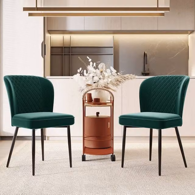 Rolipo Set of 2 Modern Dark Green Velvet Dining Chairs with Metal Legs – 1