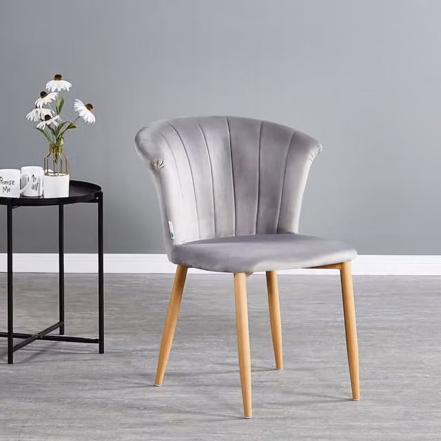 Life Interiors Elsa Velvet Dining Chair with Wooden Legs in Grey – 1