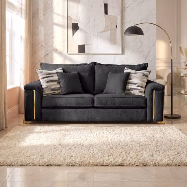 Somnior Deco Arch 3 Seater Sofa in Charcoal Sherpa Columbus Fabric