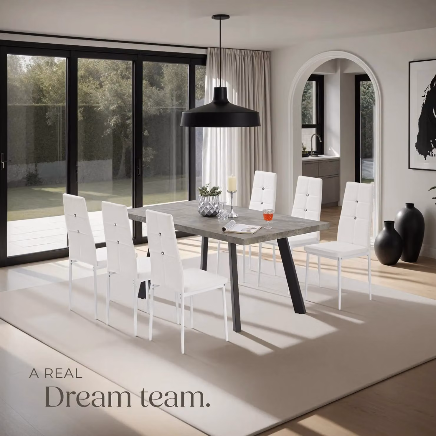 tectake Julien Set of 6 Modern Dining Chairs in White Synthetic Leather – 3