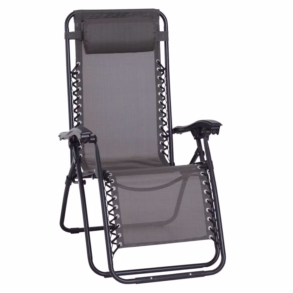 OUTSUNNY Zero Gravity Reclining Lounger Chair with Adjustable Headrest and Pillow in Grey – 2