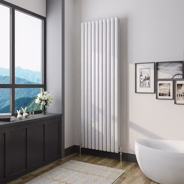 AicaBathroom Vertical Oval Column Double Radiator in White, H 180 cm x W 59 cm x D 59 cm