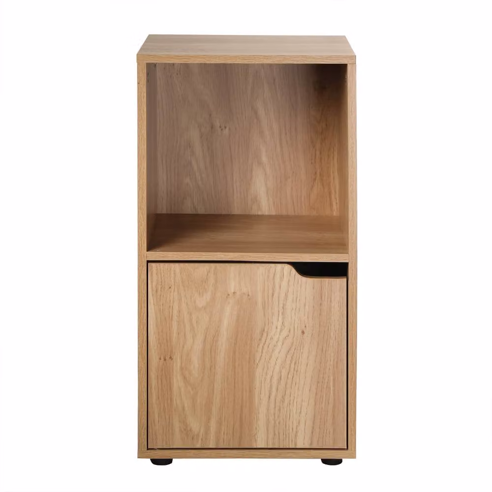 CALICOSY Set of 2 Bedside Tables with 2 Compartments and 1 Door in Light Brown Wood Finish – 2