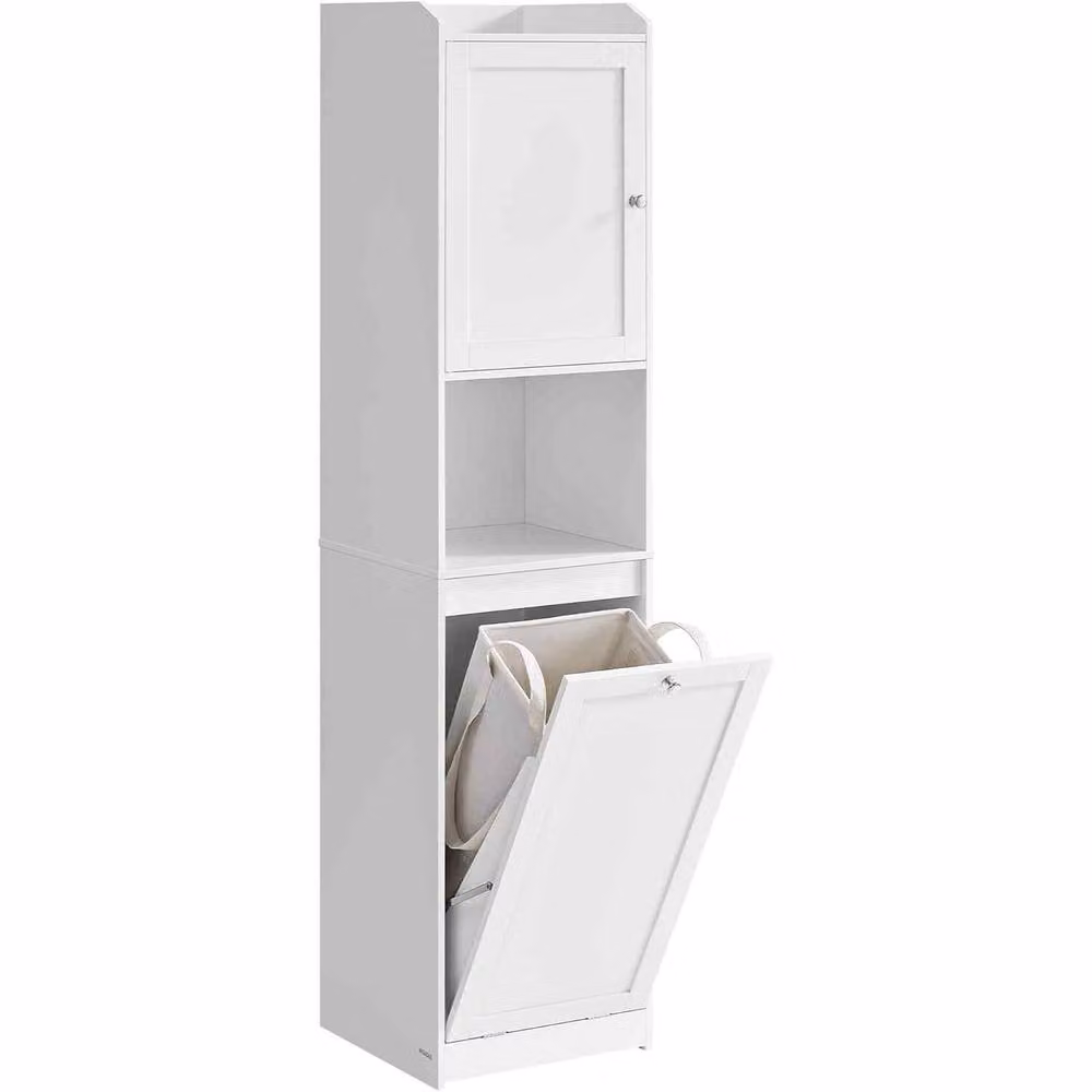 The Bazaarist Tall Freestanding Bathroom Cabinet with Laundry Hamper, White, H: 170 cm, W: 40 cm – 2
