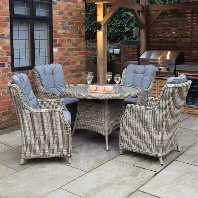 Royalcraft Wentworth 4 Seater Round Highback Comfort Dining Set in Beige