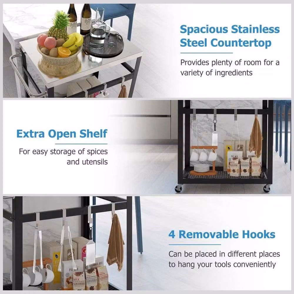 VOGREX 2-Tier Stainless Steel Grill Cart in Silver – 4
