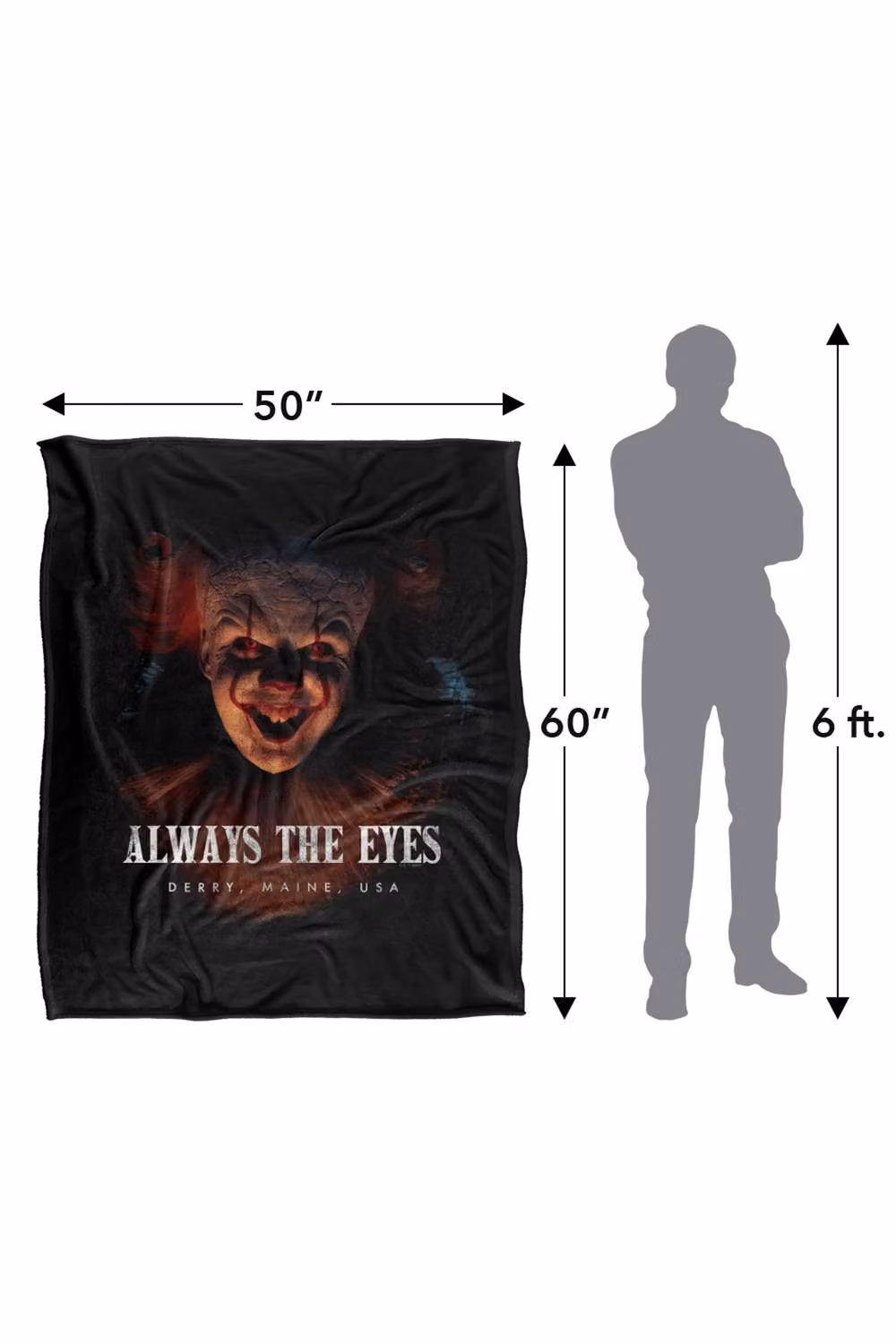 Warner Bros. Welcome To Derry Pennywise Always The Eyes Super Soft Fleece Throw Blanket, Multicolour, W: 91.44 cm x D: 147.32 cm – 8