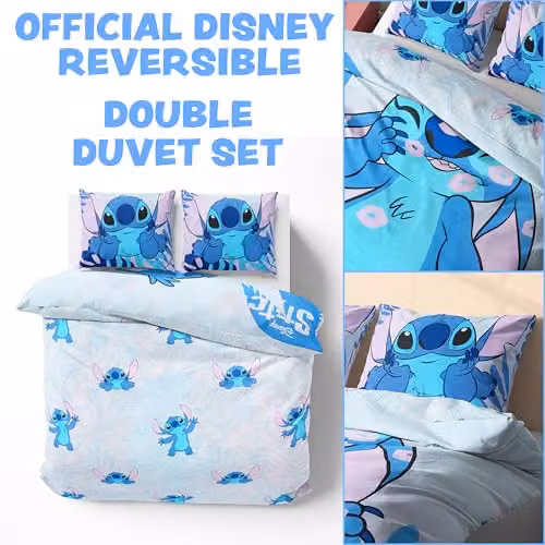 Disney Stitch Blue and Multicolour Duvet Cover and Pillowcase Set for Kids and Teens, W/D/H: 140 x 200 cm and 50 x 75 cm – 2