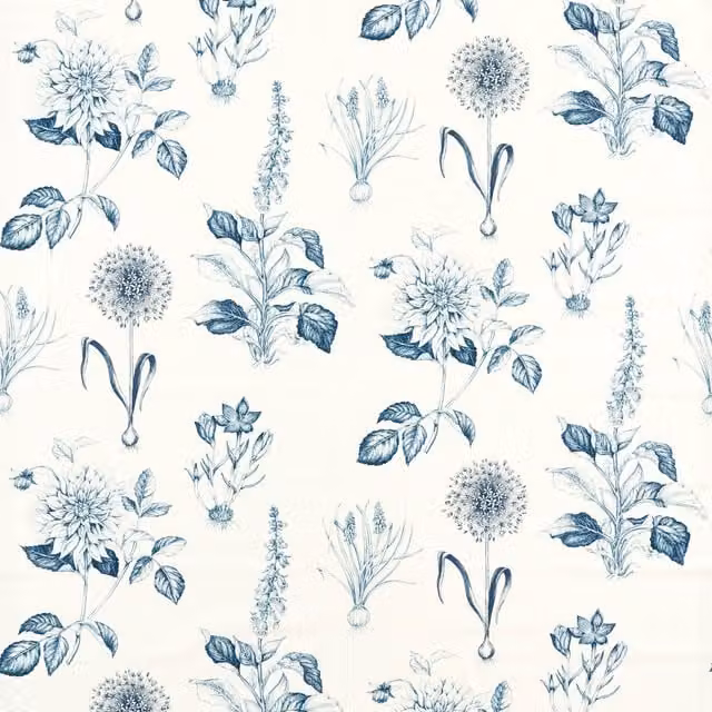 Clarke & Clarke Roseraie Fabric in Midnight Blue