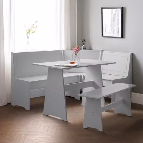 Julian Bowen Newport Grey Wood Corner Dining Set with Table and Corner Bench