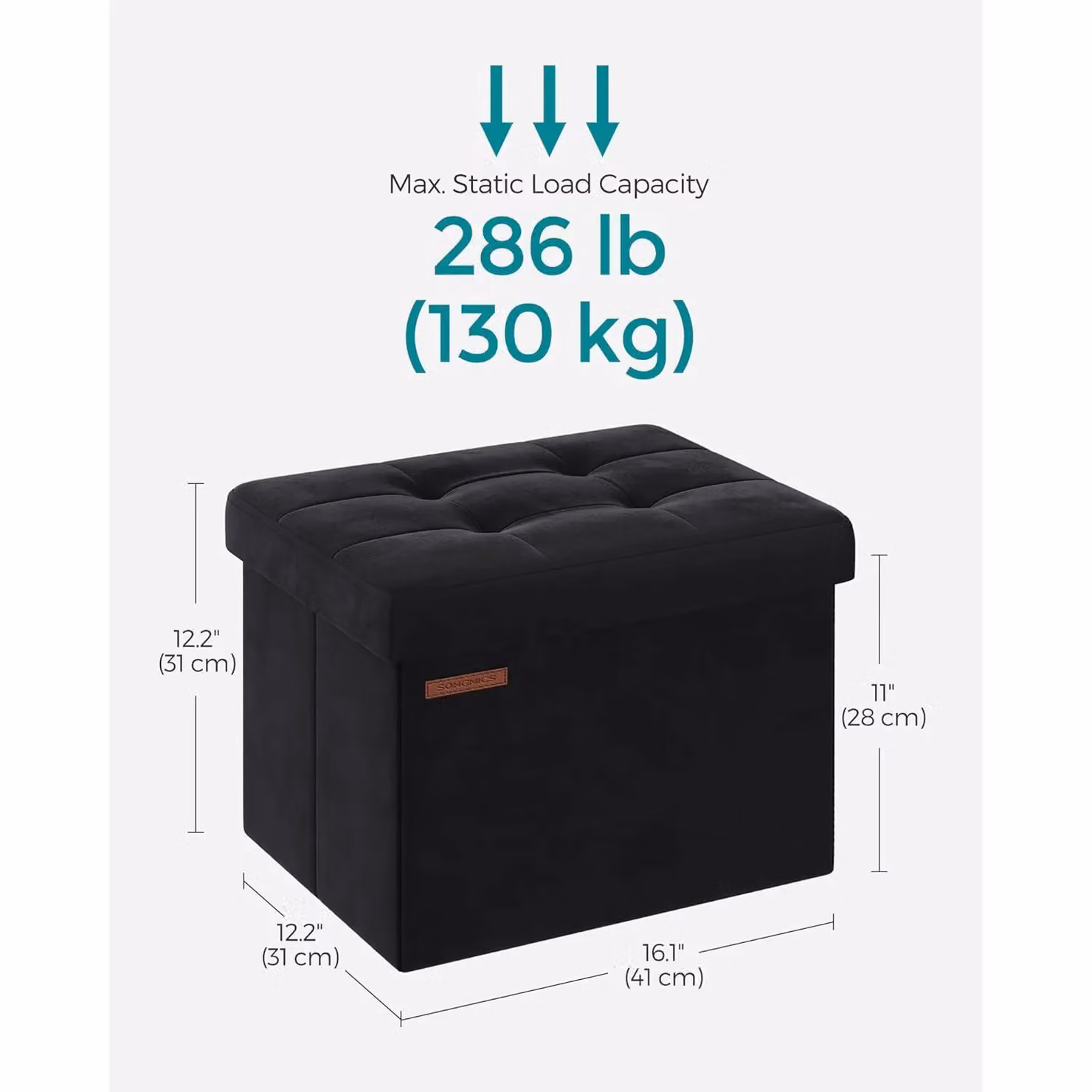SONGMICS Compact Rectangular Foldable Storage Ottoman and Foot Rest in Black Velvet Fabric – 2