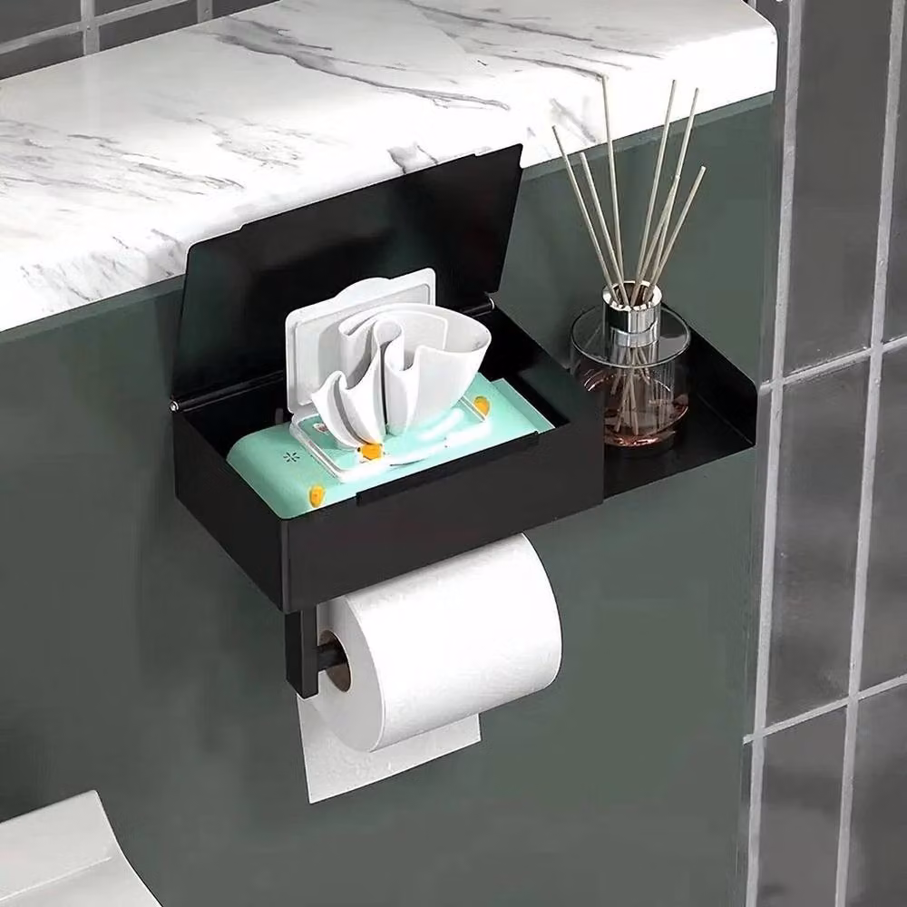 PAWNORA 3-in-1 Wall Mounted Stainless Steel Bathroom Toilet Roll Holder in Black – 4