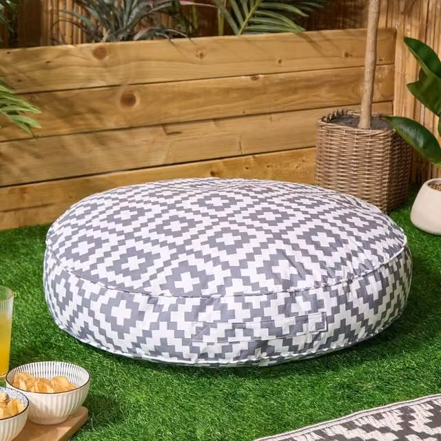 OHS Geo Outdoor Round Plush Padded Cushion - Grey
