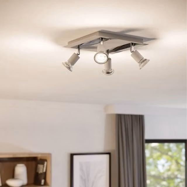 Eglo Sarria 4 Light Square Ceiling Spotlight in White and Chrome