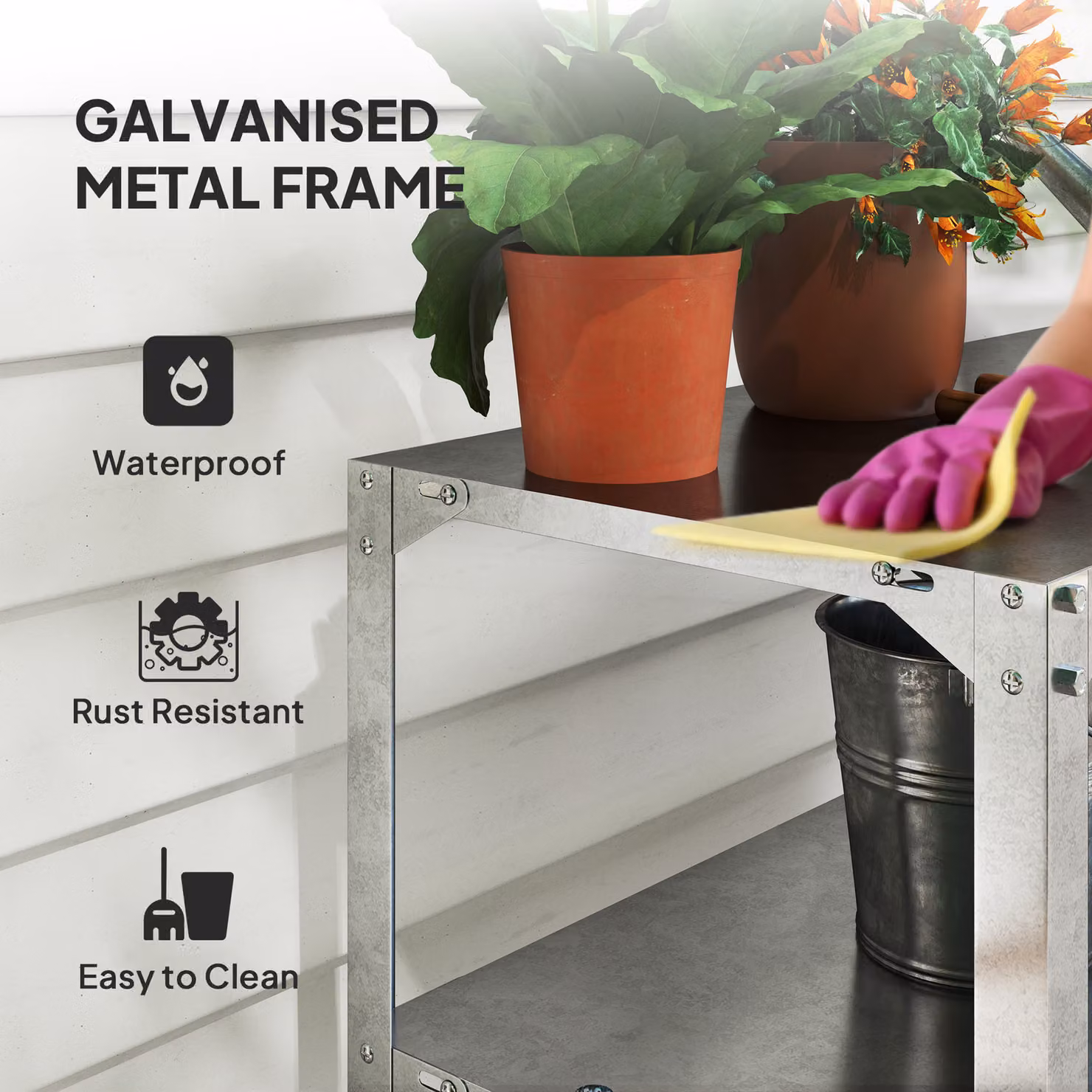 Outsunny 2 Tier Galvanised Steel Potting Bench Table in Silver Tone, W: 110 cm, D: 50 cm, H: 75 cm – 4