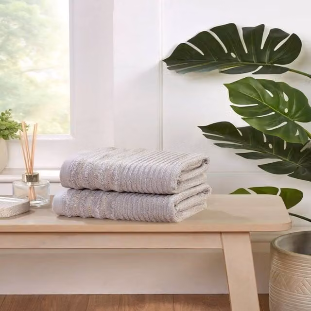 Rapport Home Grey Striped Pure Cotton Towel Set including Washcloth, Hand Towel and Bath Towel