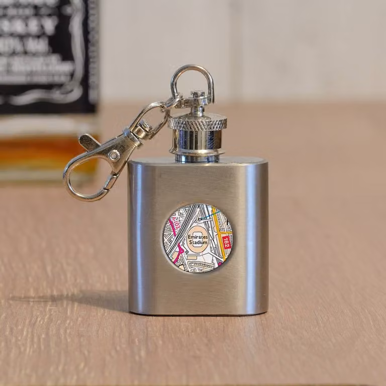 Uniqueful Personalised Favourite Place Hip Flask Key Ring in Silver, 100ml