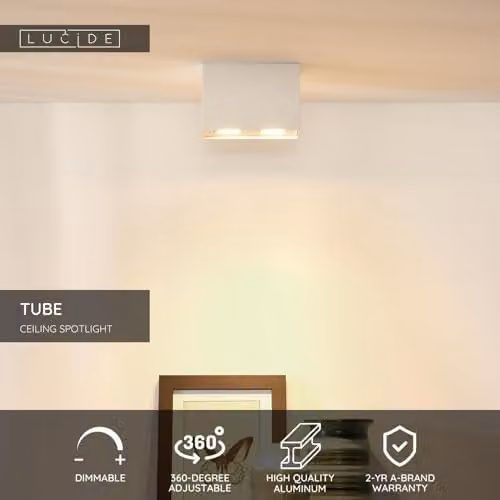 Lucide Tube Dimmable Surface Mounted Cylinder Ceiling Spotlight in White – 2