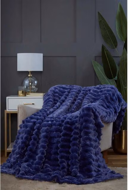 Rapport Home Faux Fur Throw Blanket in Blue