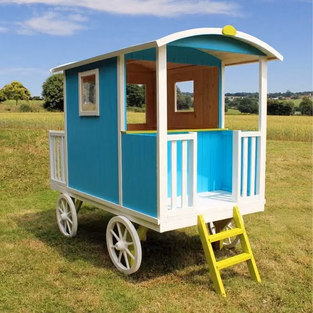 Soulet Carry Shepherds Hut Wood Playhouse in Natural, Brown and Blue