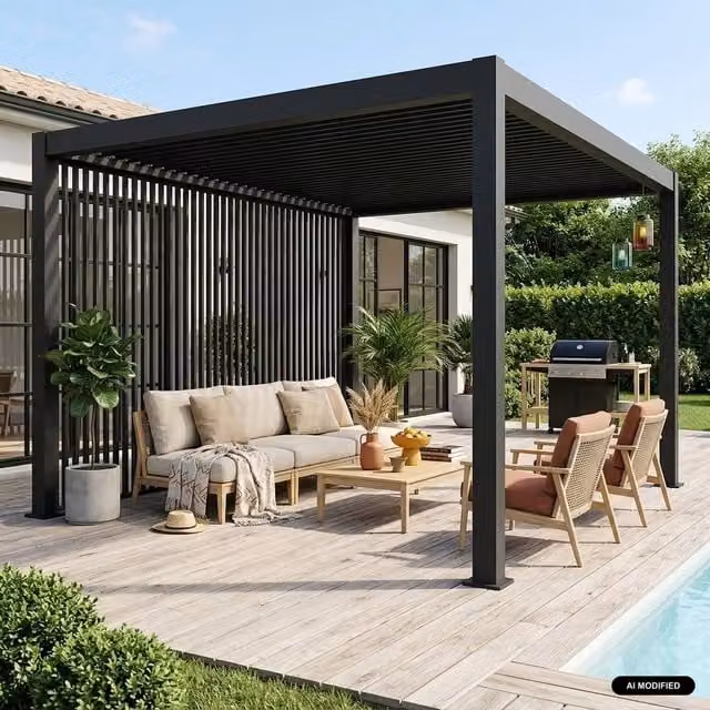 sweeek Set of 3 Dark Grey Aluminium Vertical Louvres for Triomphe Bioclimatic Pergola, 130 cm – 1
