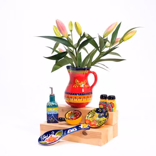 Verano Spanish Ceramics Hand Painted Blue and Red Floral Pattern Ceramic Serving Jug, 2L – 2