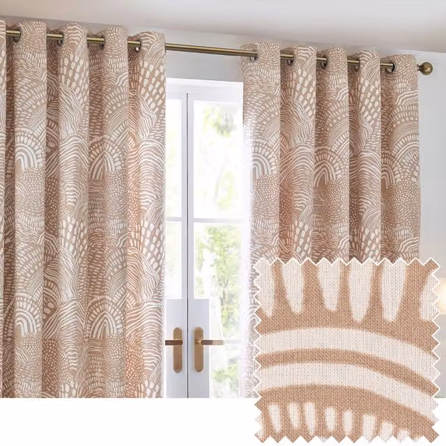 Make It A Home Nola Abstract Cotton Eyelet Curtains, Set of 2, Beige and Yellow, W: 183 cm, H: 229 cm