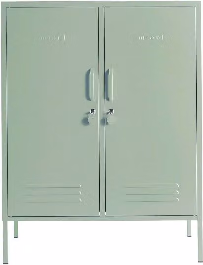 Mustard Made The Midi Storage Locker in Sage Green, Metal Freestanding Cabinet with Hinged Doors and Internal Shelves, H 111.0 x W 40.0 x D 85.0 cm