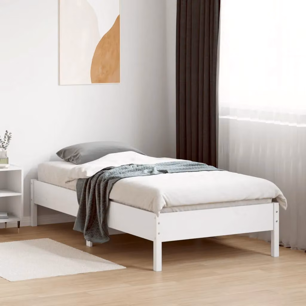 Berkfield Home Small Single Solid Wood Pine Bed Frame, White, W: 75 cm, L: 190 cm – 2