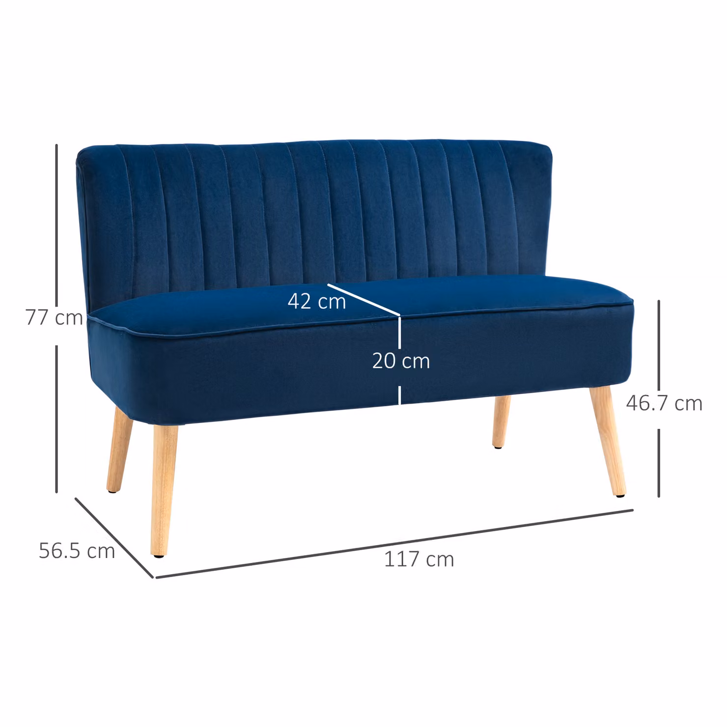 HOMCOM Modern Double Seat Velvet Sofa in Blue with Solid Wood Frame and Mixed Padding – 3