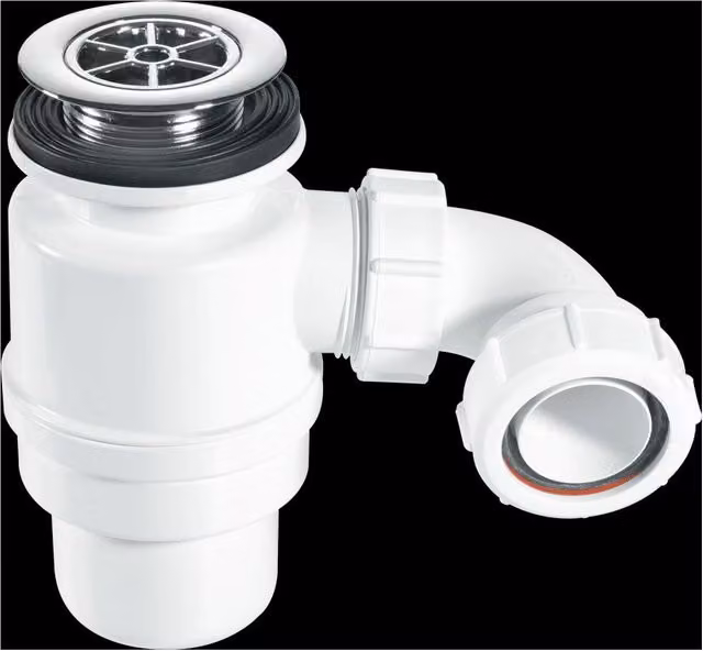McAlpine STW10R Shower Trap with 1.5 inch Multifit Outlet and Chrome Plastic Flange in Silver and White