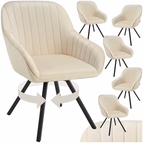 tectake Set of 6 Modern Velvet Armchairs in Beige – 1