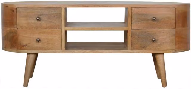 KDMK Scandinavian Mango Wood Rounded Entertainment Unit in Orange and Brown