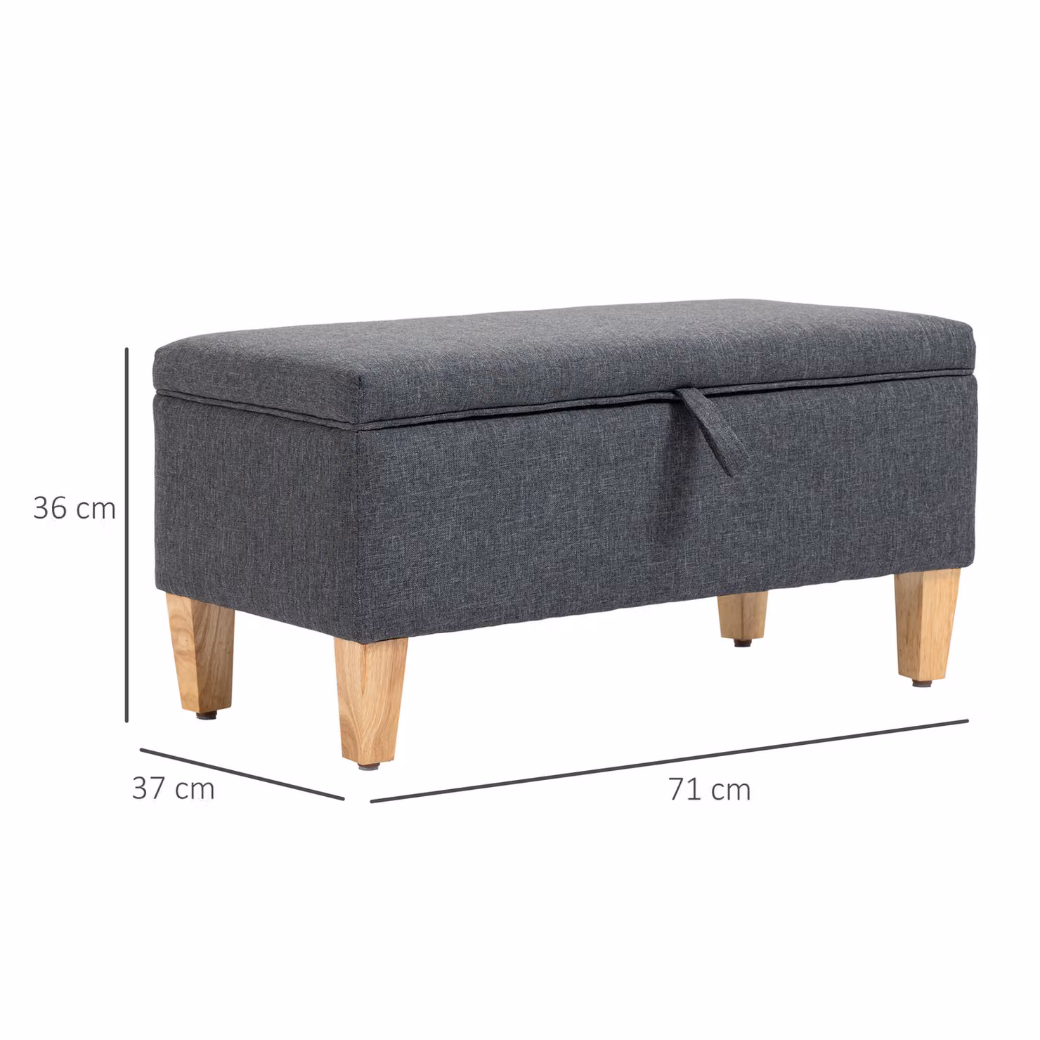 HOMCOM Grey Fabric Linen Storage Ottoman with Rubberwood Legs and Removable Top Pad, W: 120 cm – 3