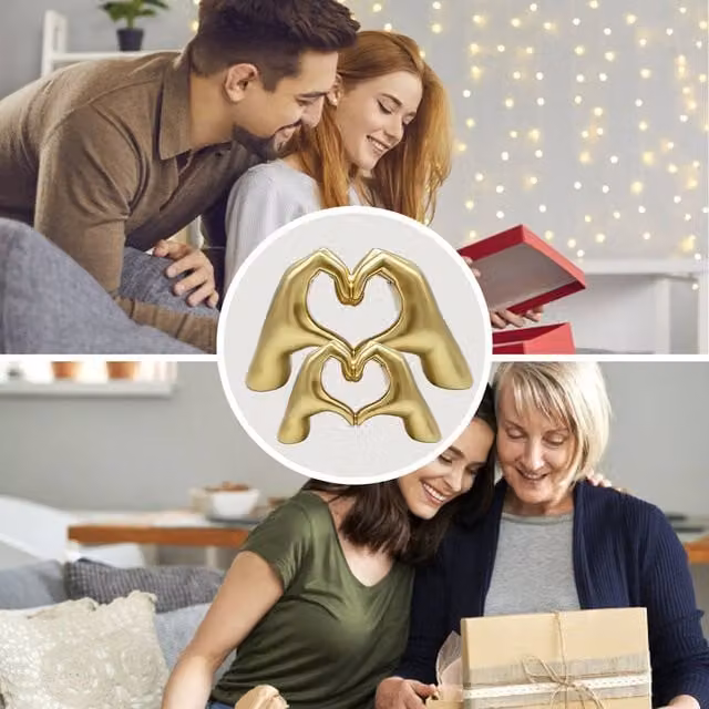 Huhote Gold Resin Heart Hands Love Gesture Sculpture Set of 2 for Home or Office Decor
