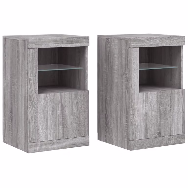 Berkfield Home Set of 2 Modern Grey Side Cabinets with Integrated LED Lighting and Glass Doors