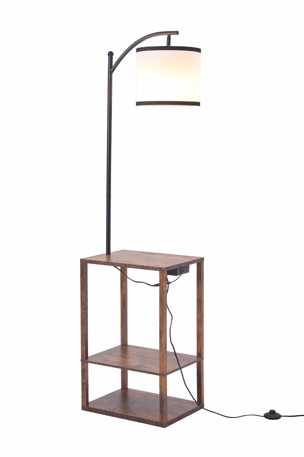 Living and Home Modern 2-in-1 Metal Floor Lamp and Side Table in Walnut and Black – 4